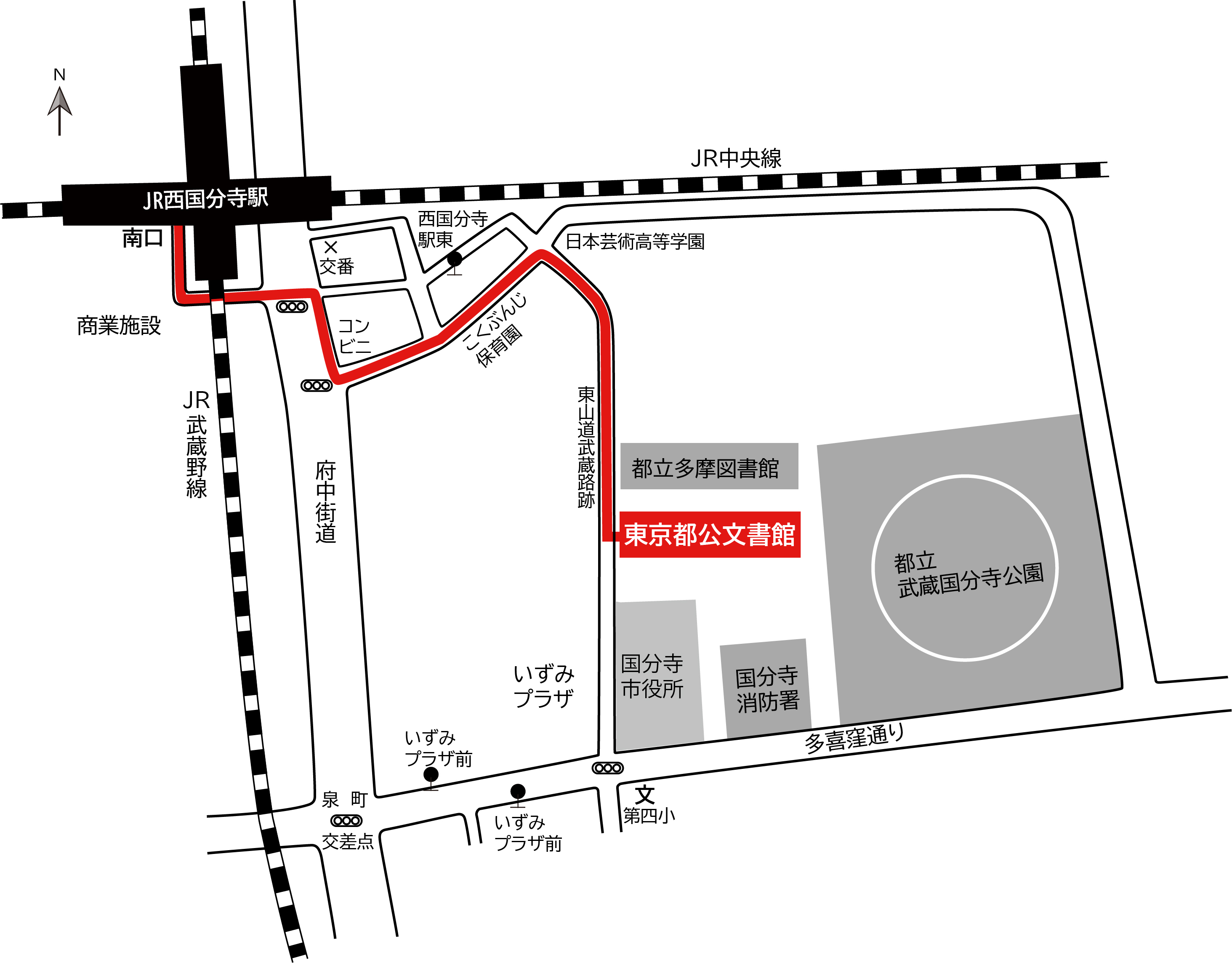 東京都公文書館への案内図